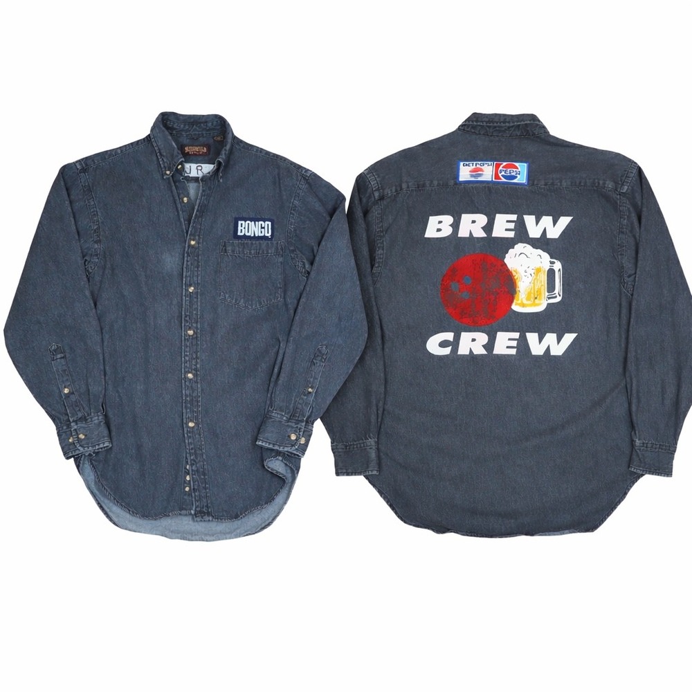Vintage 90s Pepsi Brew Crew Denim Shirt M Workwear Bowling Promo‎ Patch